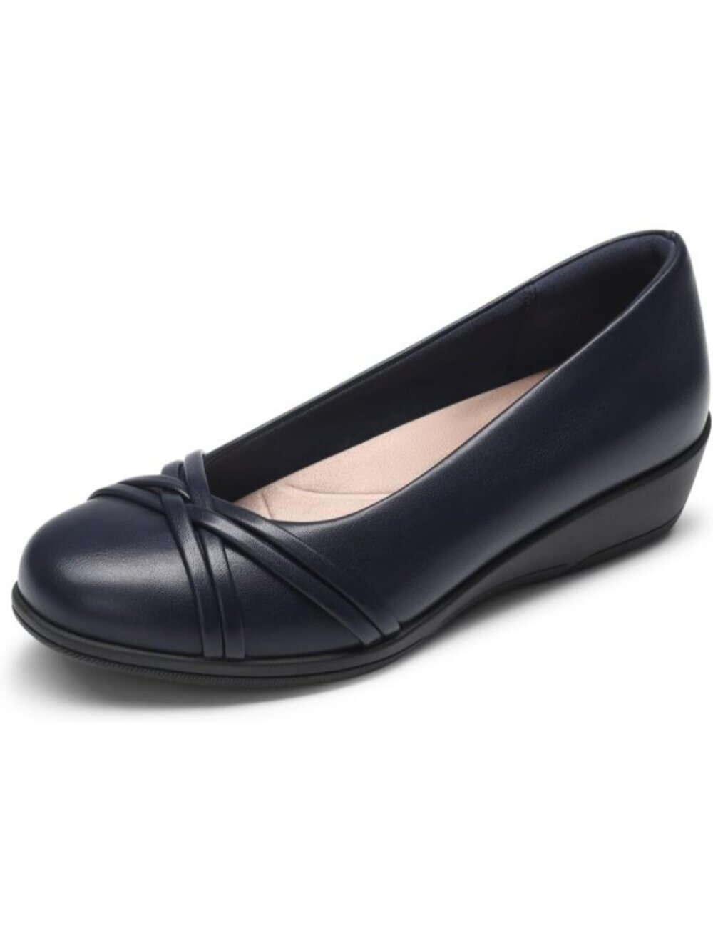 Women's Blue Faux Leather Low Wedge Closed Toe Flexible Grippy Dressy Flats